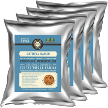 Coriolus Creek Mini Oatmeal Raisin Cookies- Four (4) Snack Packs With Immune Supporting Coriolus Versicolor Mushroom